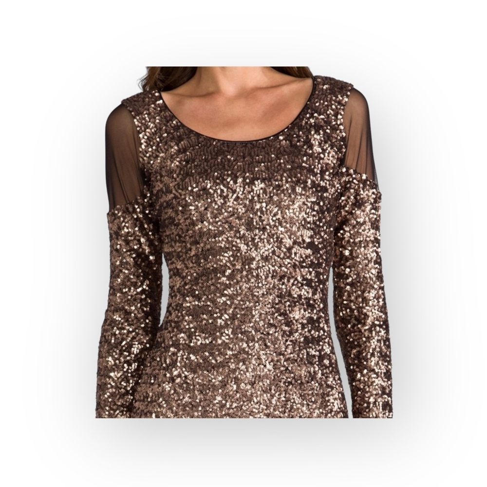 new Dress Population ☼ Sequin Body Con Cut Out Back Cocktail Dress ☼ Bronze ☼ - Picture 12 of 16